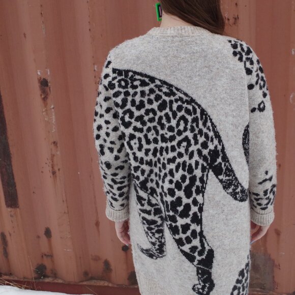 Leopard Print & Leopard Face On Women's Cardigan Sweater - Picture 5 of 6